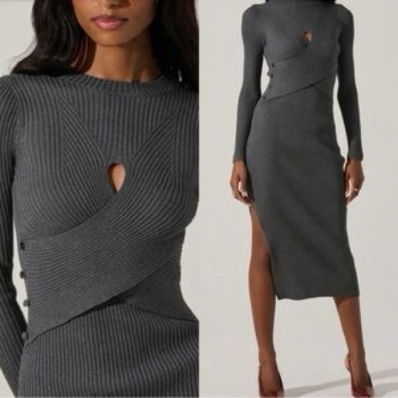 Astr Dresses & Skirts - [NWT] $138 ASTR THE LABEL Cutout Ribbed Midi Sweater Dress in Grey. Small